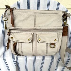 Fossil Morgan Cream Leather Crossbody Bag